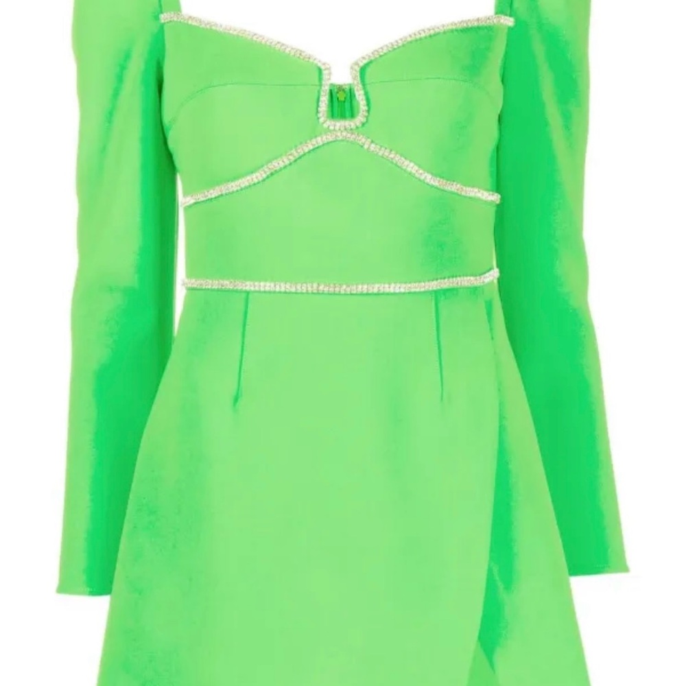 Self-Portrait Vibrant Green Long Sleeve Dress